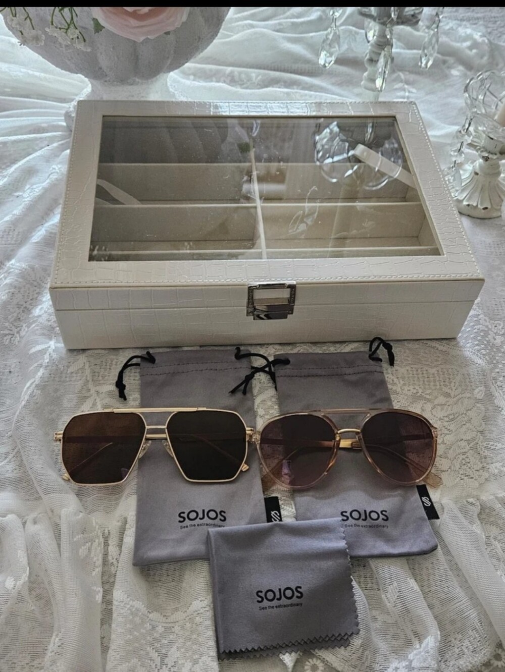 Sunglass Holder With Two Pair Of SoJo Sunglasses